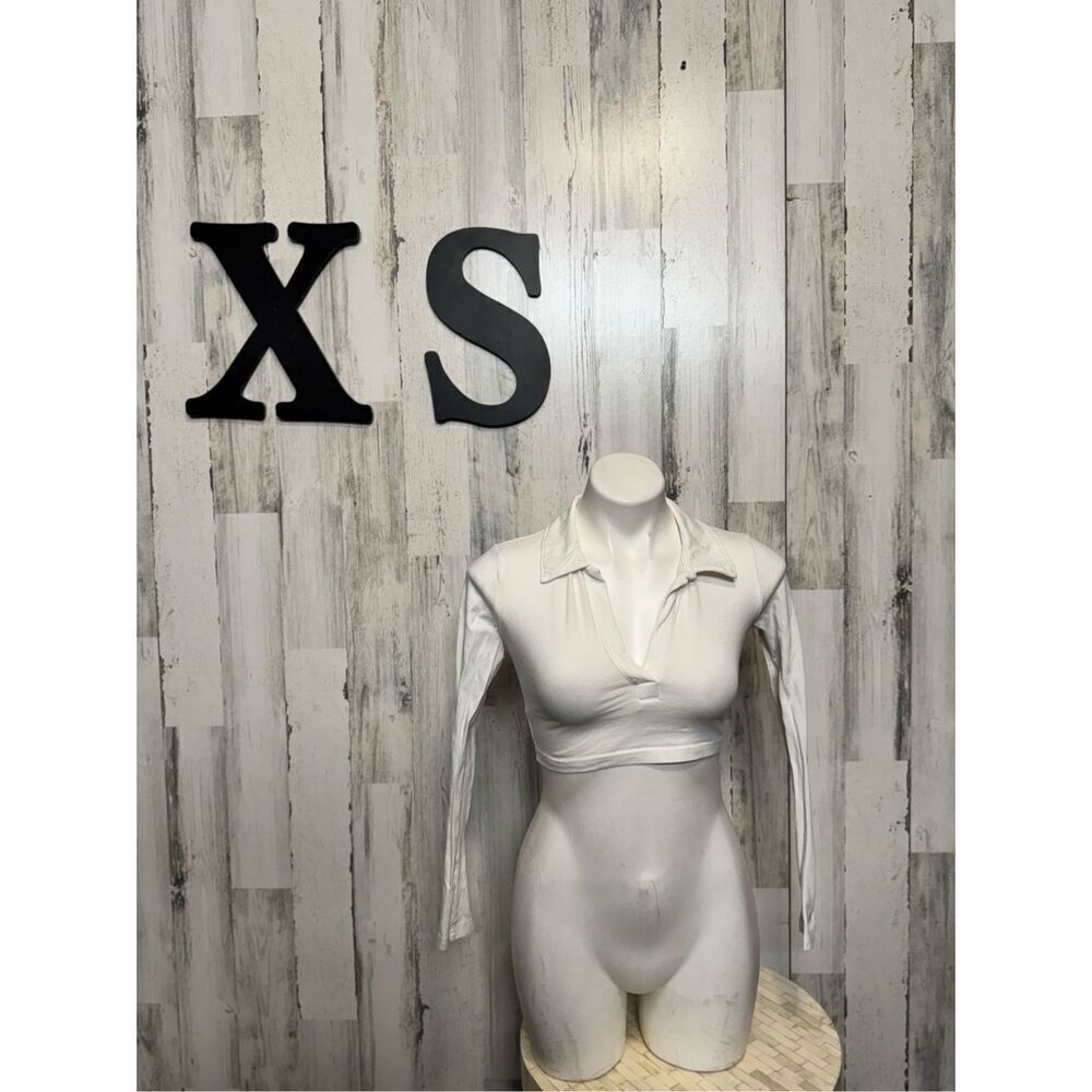 H&M white crop top long sleeve size XS